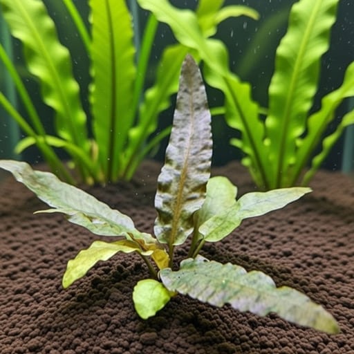 Bronze-Cryptocoryne-Wendtii-plant-adding-midground-texture-to-a-low-tech-aquascape