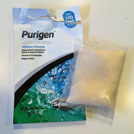 A new bag of seachem purigen ready to drop in the filter to get rid of the stink in my tank